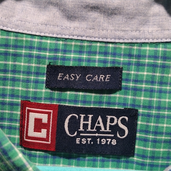 Xxl Chaps short sleeve button down shirt green and blue plaid - Picture 2 of 7